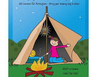 Camping Girl In Tent Invitations Bo Nfire Camp Out Sleepover Birthday