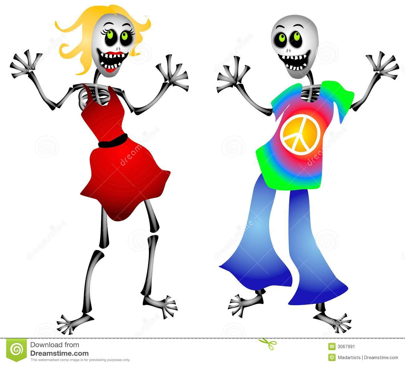 Clip Art Illustration Of A Pair Of Halloween Skeletons Dancing And