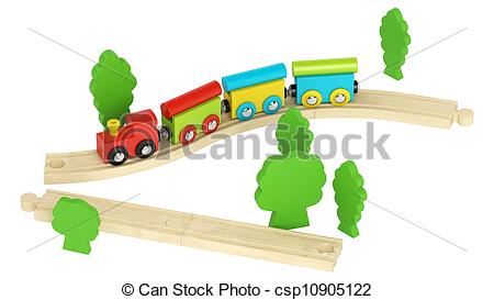 Clip Art Of Colourful Wooden Model Train With Simple Blocky Engine And    