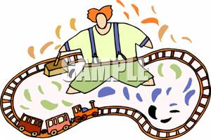 Clipart Image Of A Boy Playing With A Toy Train Set 