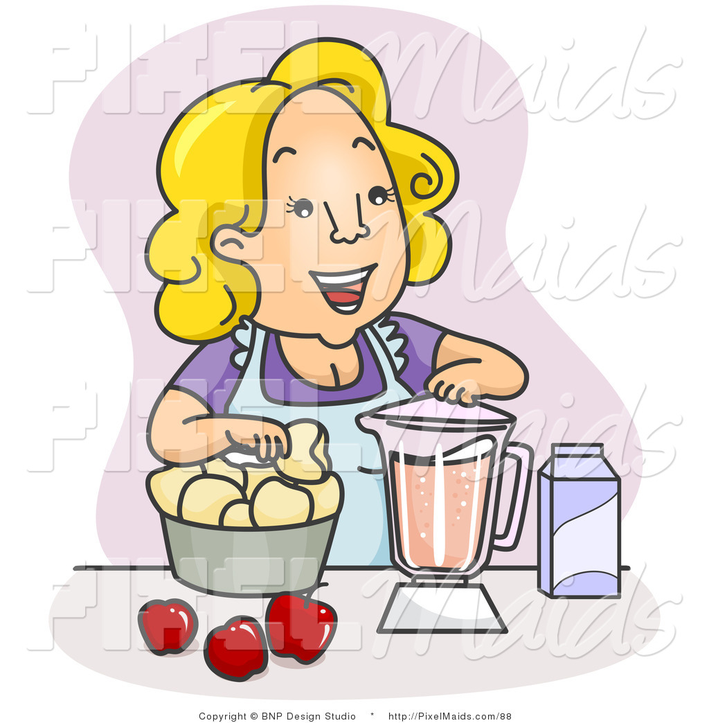 Clipart Of A Happy Mother Blending Juice In The Kitchen By Bnp Design    
