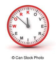 Clock With Work Overtime Text 3d Render Clipart