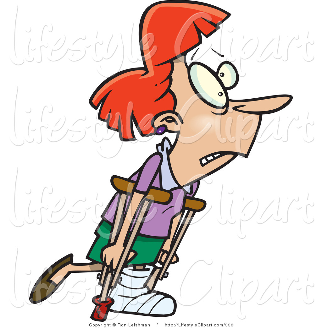 Orange Man With Crutches Moving About Royalty Free Clip Art