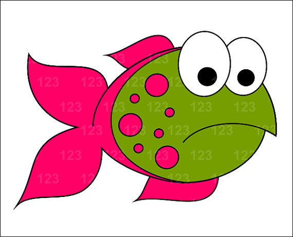Sad Green And Pink Cute Fish Single Digital Clip Art   1 Png On Etsy