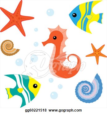 Vector Stock Set Of Sea Life Seahorse Fish Shell Starfish Clipart