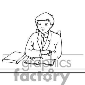 Black And White Outline Of A Student Sitting At A Desk