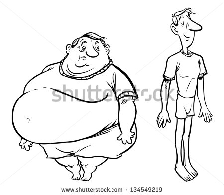 Cartoon Fat Slim Male Characters Outline Version    Stock Photo