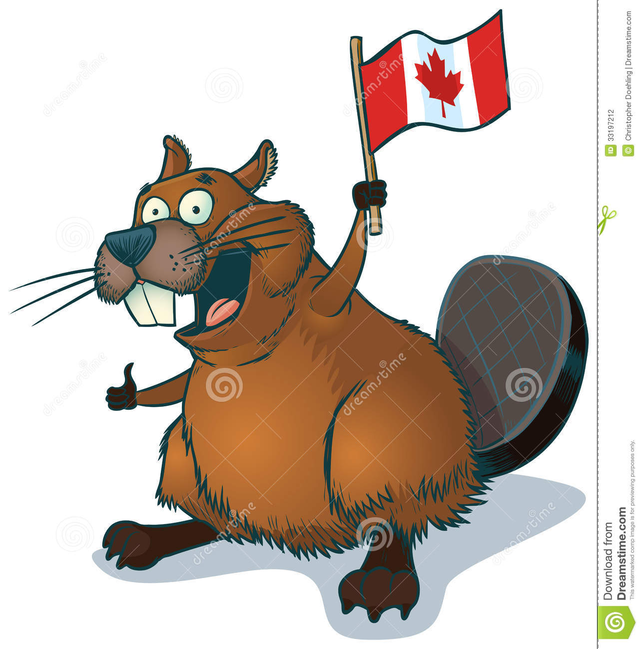     Clip Art Of A Cute Happy Cartoon Beaver Waving A Canadian Flag