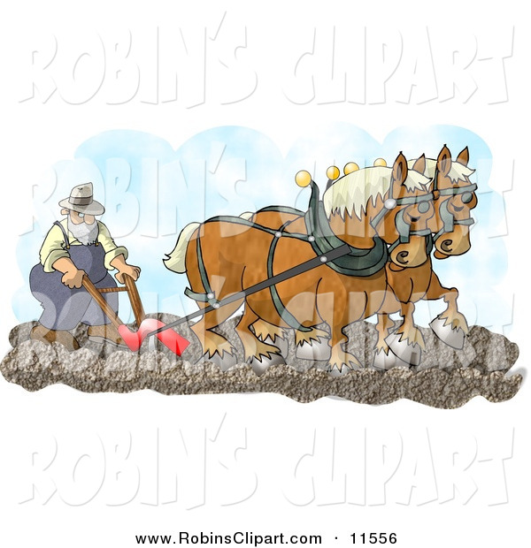 Clip Art Of A Pair Of Brown Belgian Horses Pulling A Farmer On A    