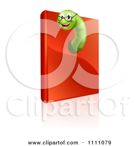 Clipart Green Worm Wearing Glasses And Poking Out Of A Red Book With A