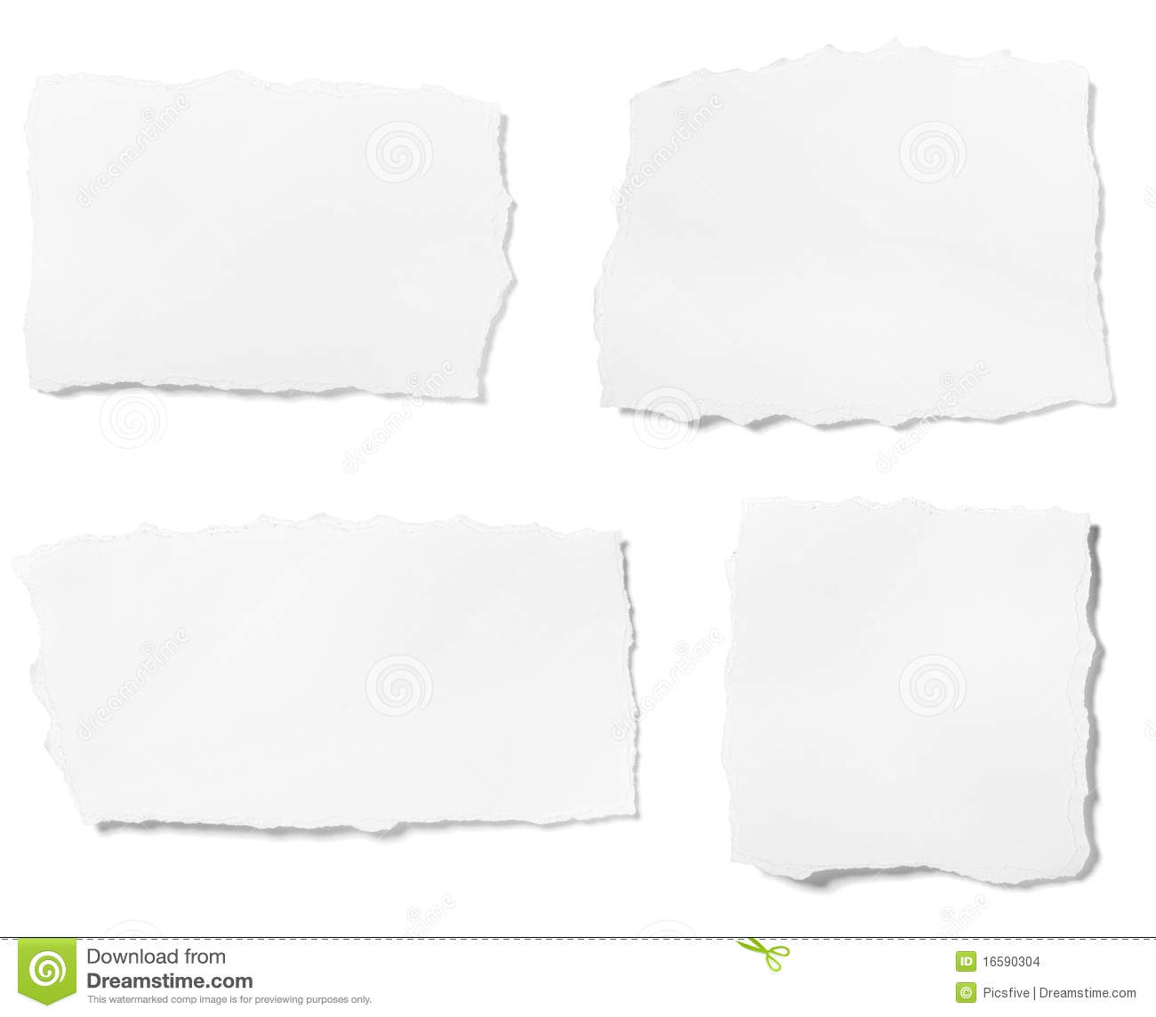 Collection Of White Ripped Pieces Of Paper On White Background  Each