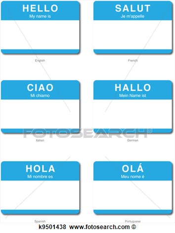 Foreign Language Of Hello My Name Is Sticker In English French