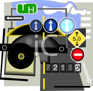 Highway With Road Signs And An Odometer   Royalty Free Clipart Picture