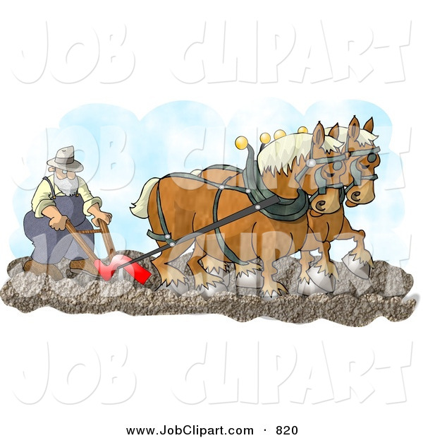 Job Clip Art Of Two Brown Belgian Horses Pulling A Farmer On A Plough    