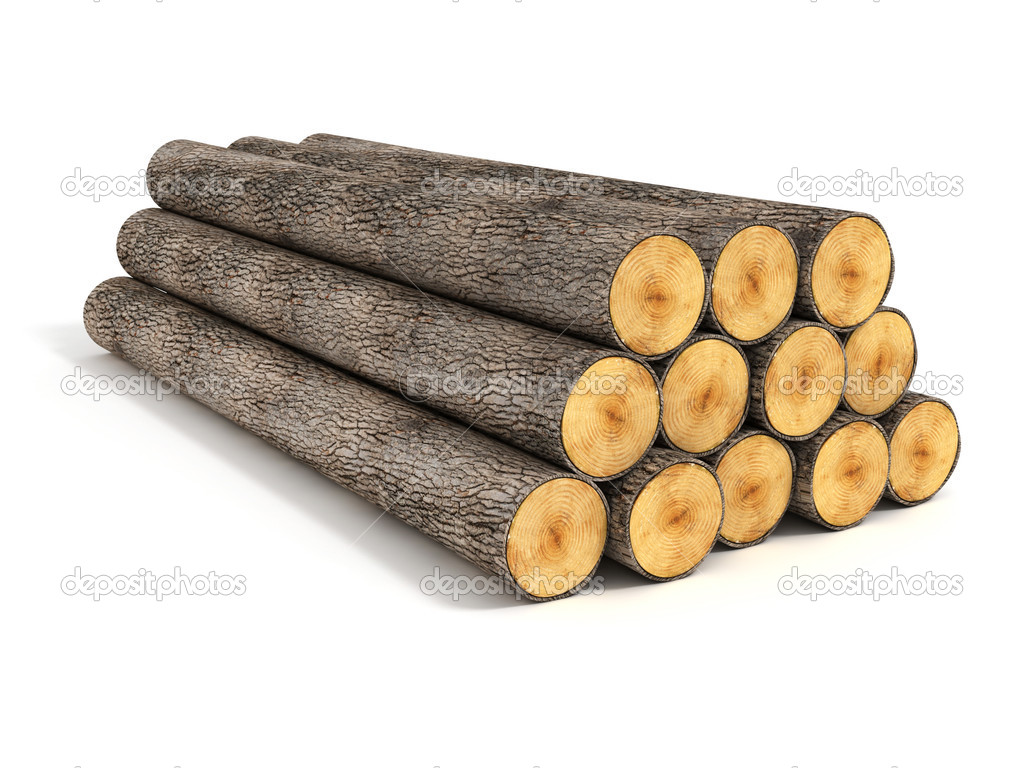 Stack Of Wood Logs On White Background   Stock Image