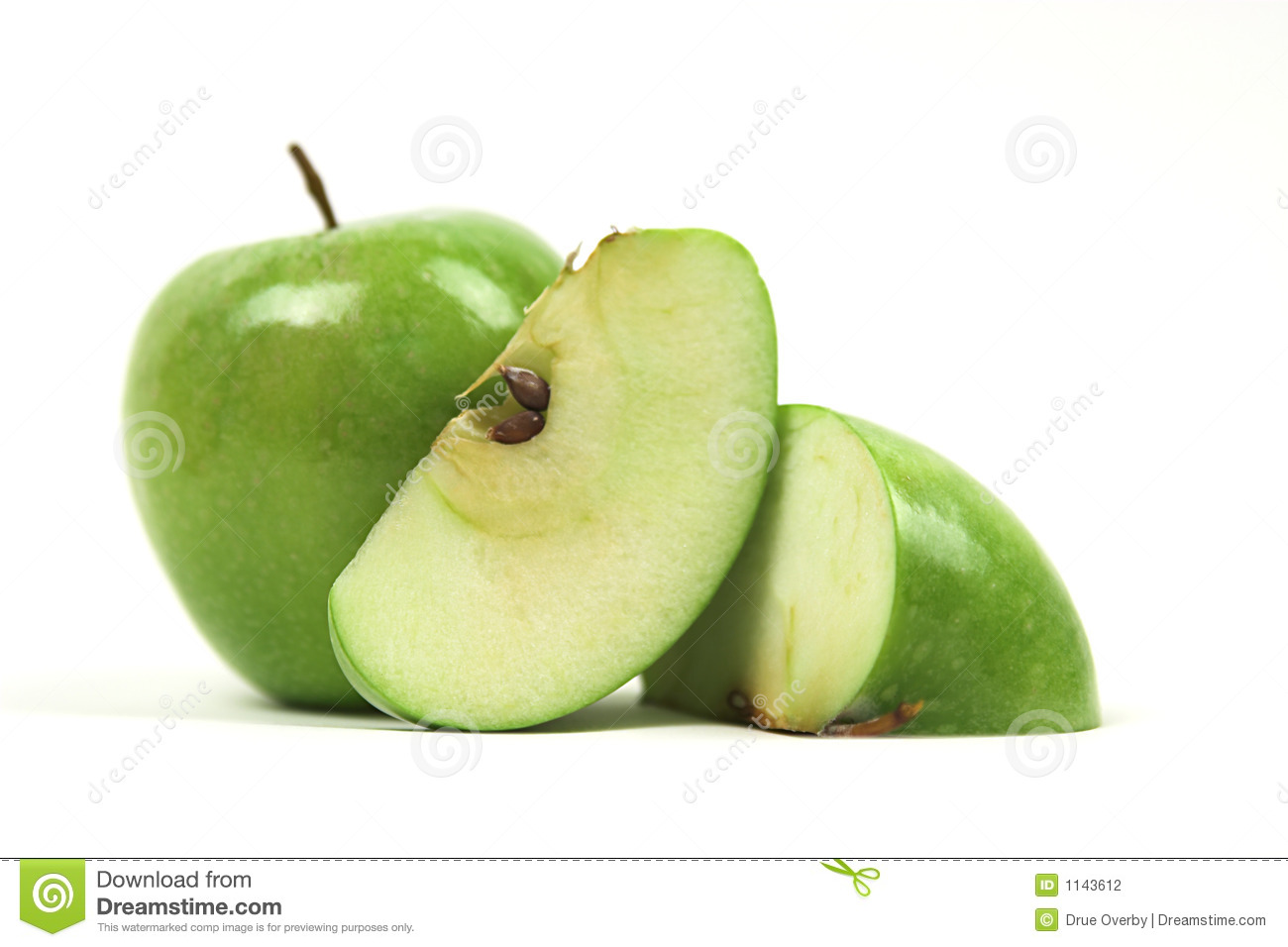 Apple Slices And Full Apple Against White Isolated With Copy Space