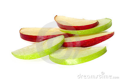 Apple Slices On White Background  Thin Wedges Of Green Granny Smith    