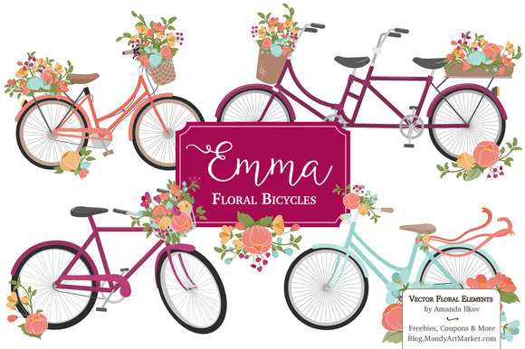 Bohemian Bicycles   Flowers Clipart   Illustrations On Creative Market