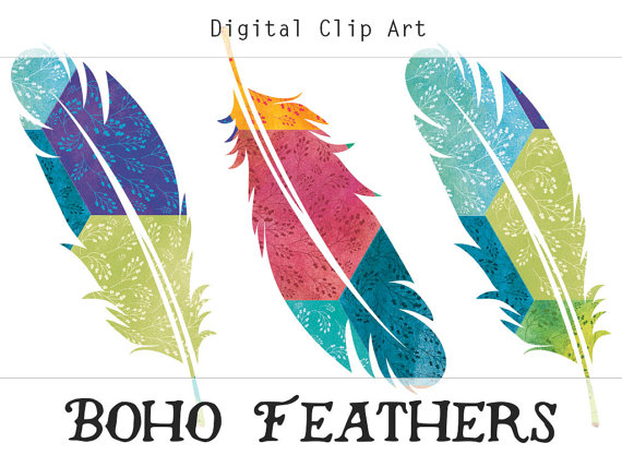 Boho Feathers Digital Clipart Bohemian Clipart Boho Clipart Feather