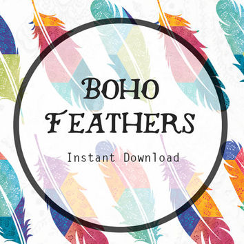 Boho Feathers Digital Clipart Bohemian Clipart Boho Clipart Feather