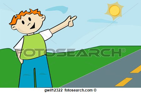 Boy Standing On A Road Pointing To The Sun Gwil12322   Search Clipart
