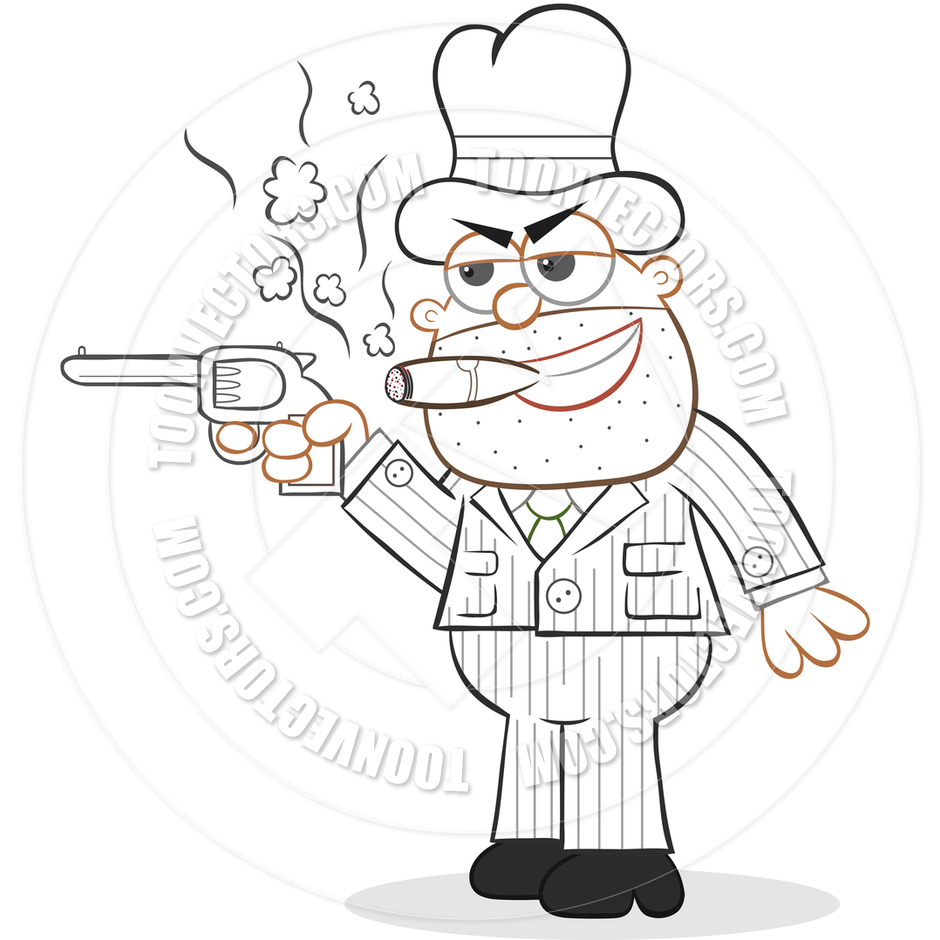 Cartoon Mafia Boss Aiming Gun By Emrcartoons   Toon Vectors Eps