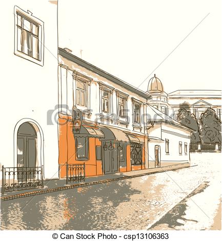 Clip Art Vector Of Street In The Old Town Csp13106363   Search Clipart