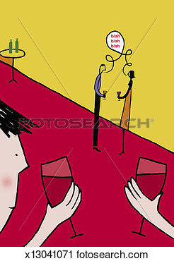 Clipart   Man And A Woman Talking At A Dinner Party Drinking Red Wine    