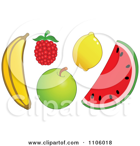 Clipart Whole Foods Banana Raspberry Apple Lemon And Watermelon Fruits    