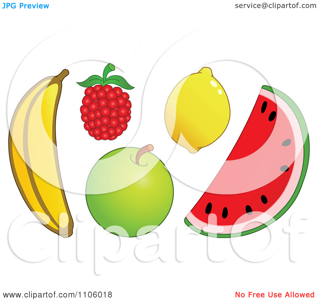Clipart Whole Foods Banana Raspberry Apple Lemon And Watermelon Fruits