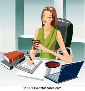 Drawing   Professional Woman At Her Desk  Fotosearch   Search Clip Art