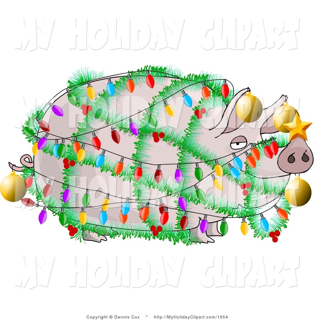 Funny Pink Pig Decorated With Christmas Lights And Ornaments Christmas    