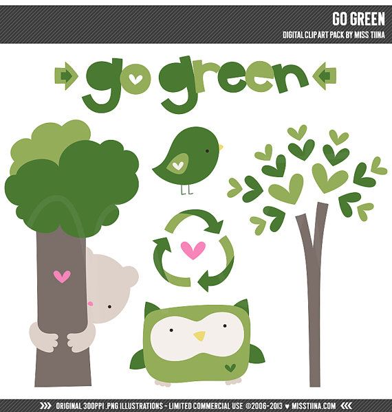 Go Green Digital Clipart Clip Art Illustrations   Instant Download