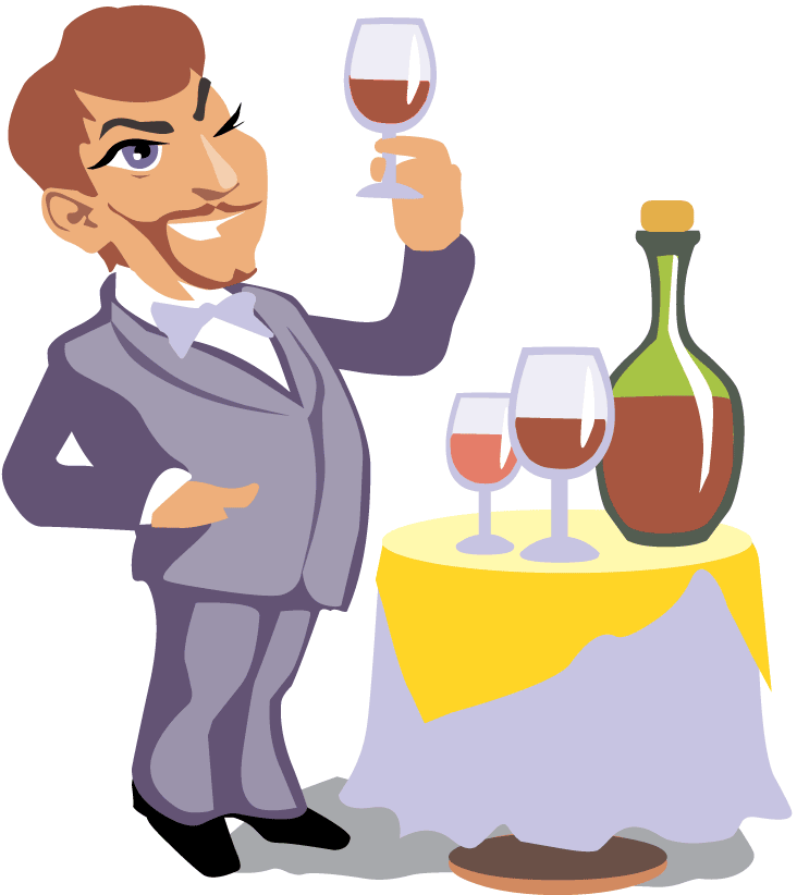 Goateed Man In A Purple Tuxedo Admires A Glass Of Wine  To The Man