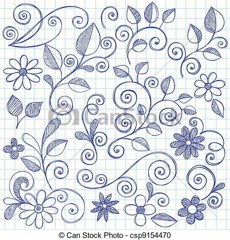 Hand Drawn Nature Leaves And Swirls Sketchy Back To School Doodles