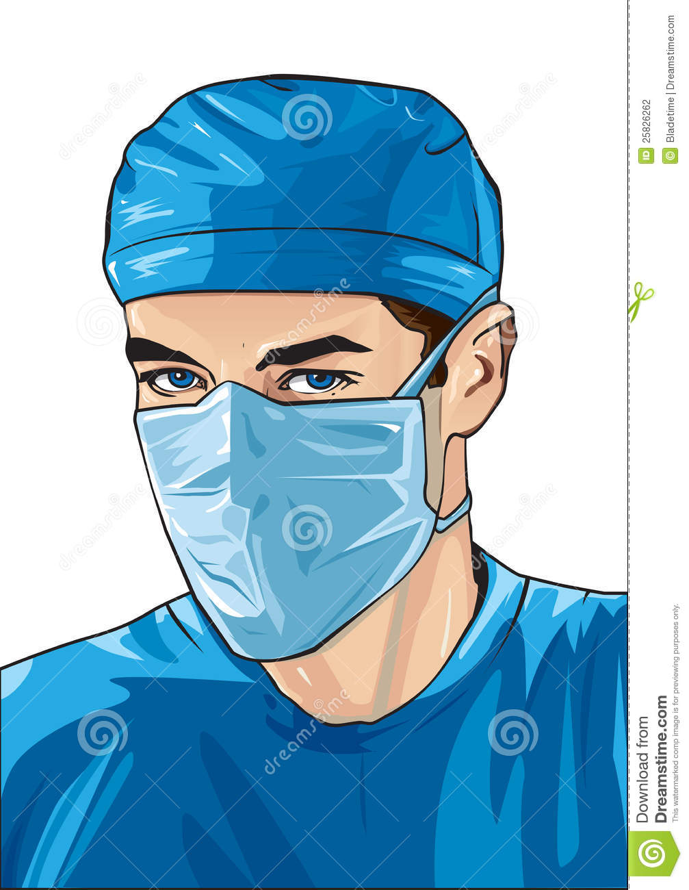 Illustration  Close Up Portrait Of A Male Nurse With Surgical Mask
