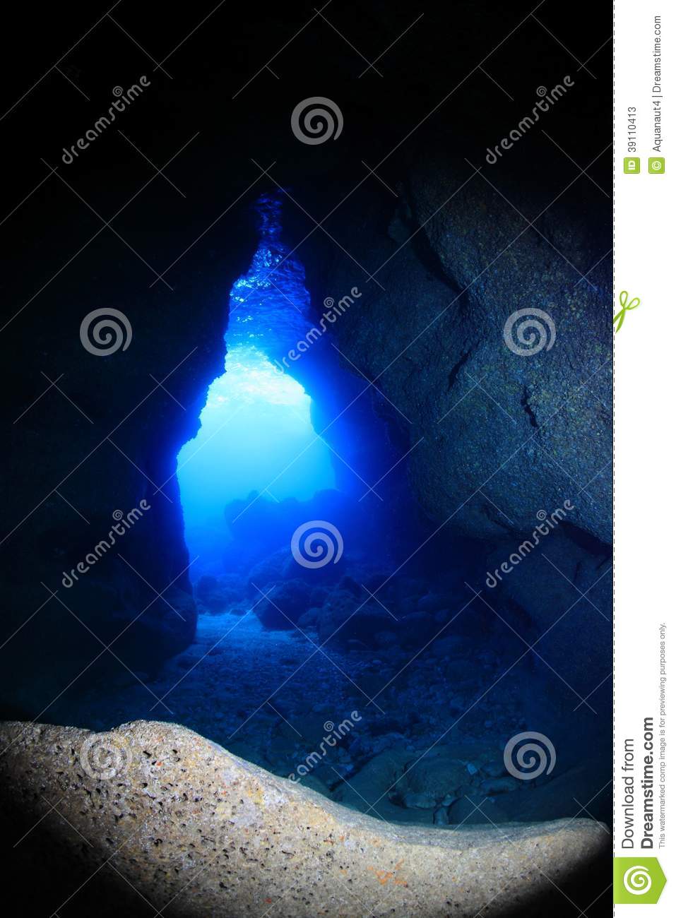 Underwater Cave With Blue Water In The Mediterranean Sea