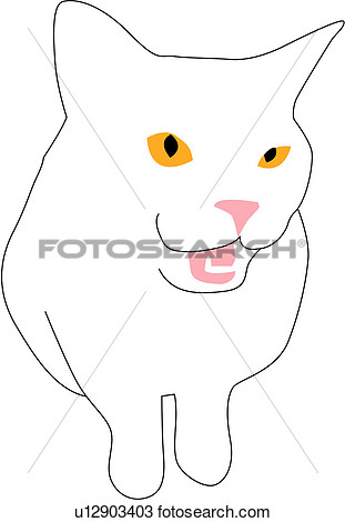 White Cat Sitting Animal Mammal Cat View Large Clip Art Graphic