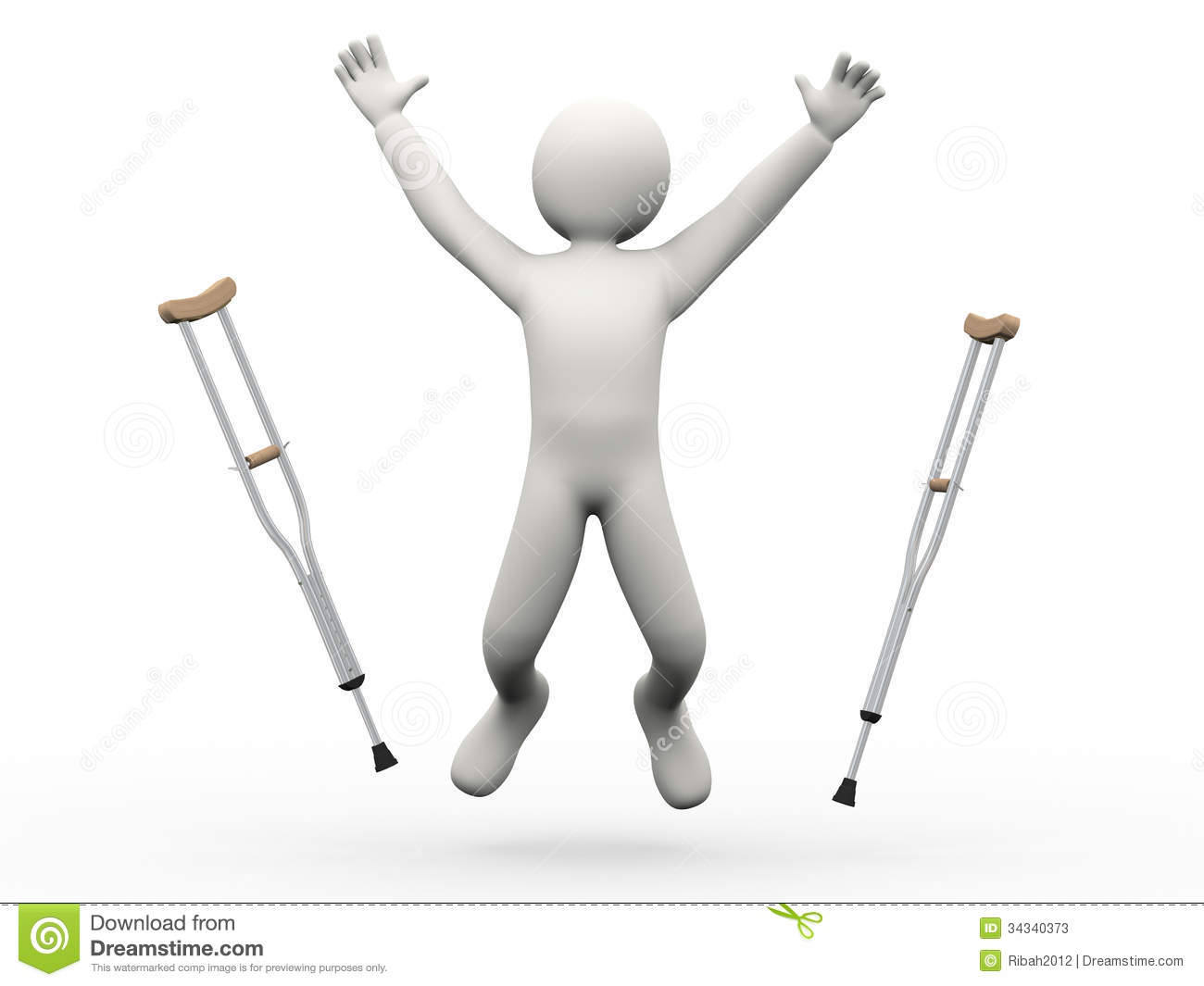 3d Illustration Of Person Joyful Jump Throwing Crutches  3d Rendering