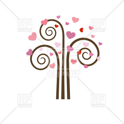 Abstract Symbolic Curly Tree With Hearts As Foliage Download Royalty