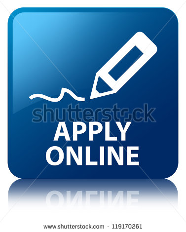 Apply Online Glossy Blue Reflected Square Button   Stock Photo