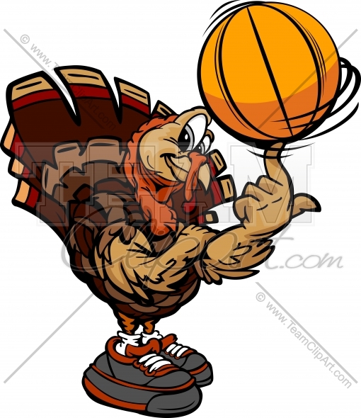 Basketball Turkey Thanksgiving Holiday Cartoon Vector Clipart Image