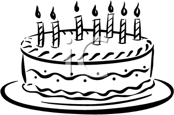 Black And White Clipart Picture Of A Birthday Cake With Candles
