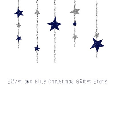 Christmas Glitter Dangling Holiday Stars Blue   Silver Graphic Set