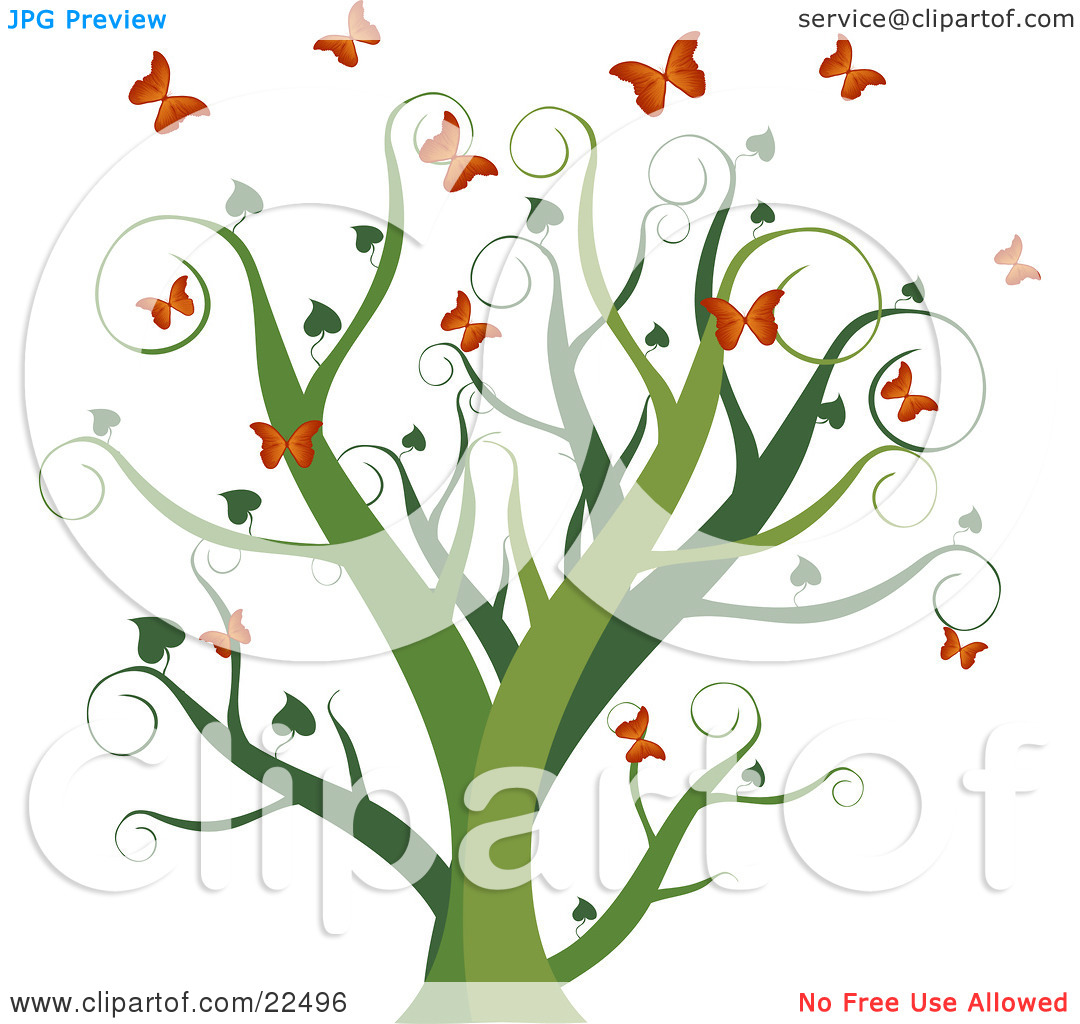 Clipart Illustration Of A Curly Green Tree With Heart Leaves