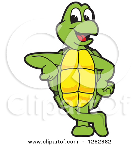 Clipart Of A Happy Turtle School Mascot Character Leaning   Royalty    