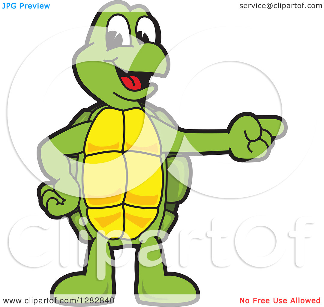 Clipart Of A Happy Turtle School Mascot Character Pointing To The