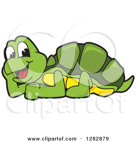 Clipart Of A Happy Turtle School Mascot Character Resting   Royalty