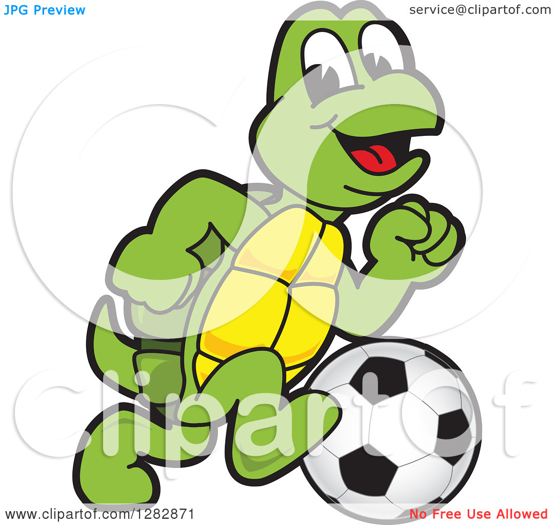 Clipart Of A Happy Turtle School Sports Mascot Character Playing    