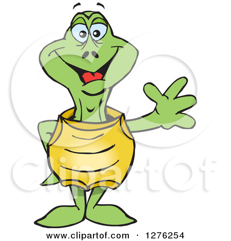 Clipart Of A Happy Turtle Waving   Royalty Free Vector Illustration By
